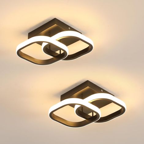Plafonnier LED Moderne, 2 Pièces 22W 2475LM Lampe de Plafond LED Chambre Aluminium, Noir Luminaire Plafonnier Salon pour Couloir Cuisine,  Chaud 3000K