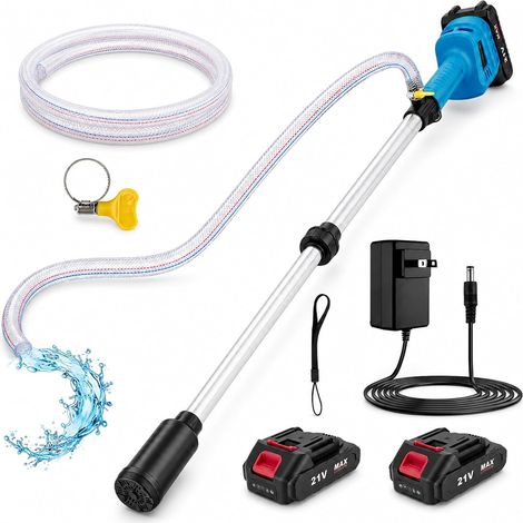 Pompe à Eau sur Batterie 21V avec 8m Tuyau, Pompe à Eau Électrique sans Fil 3 Débits, Hauteur de Refoulement 8 m, 2x1500mAh Batteries Li Ion, pour Jardin Piscine Récupérateur d Eau (1/5)