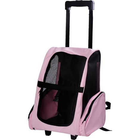 easycomfort trasportino zaino 2 in 1 per cani e gatti con tasche laterali, maniglia telescopica e ruote, 42x25x55cm, rosa (1/5)