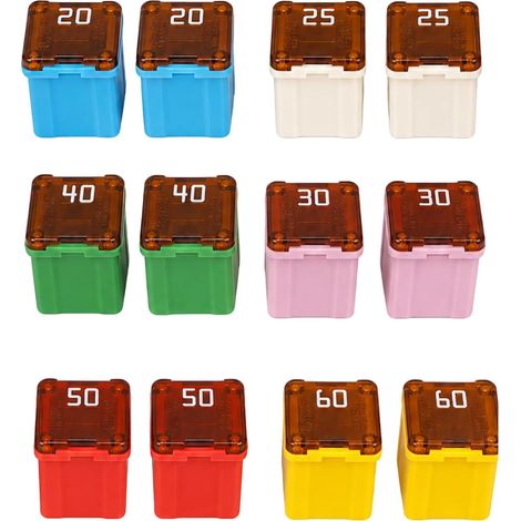 12 Pièces Fusible JCASE Profil Bas 20A 25A 30A 40A 50A 60A Auto (1/5)