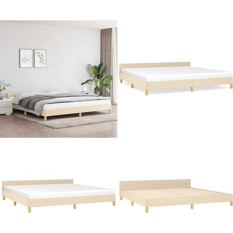 Cadre de lit sans matelas crème 200x200 cm tissu - Cadre De Lit - Lit Double - Literie - Meuble Chambre - Tête De Lit - Home & Living (1/5)