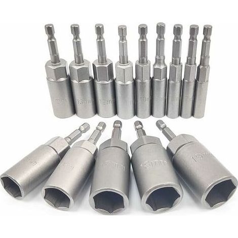 14 Pièces Douille Visseuse Approfondir, 6-19mm Adaptateur Hexagonal, Profondeur D'usinage 34mm, Hexagonal Pour Tournevis à Écrou de pour Perceuse à Main, Douille Visseuse a choc, Clé à Douille (14) (1/5)