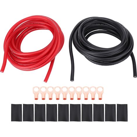 Ortviai Câble d'alimentation automobile 8 AWG (2 x 6 m) avec embouts et tubes thermorétractables – Cuivre/Aluminium