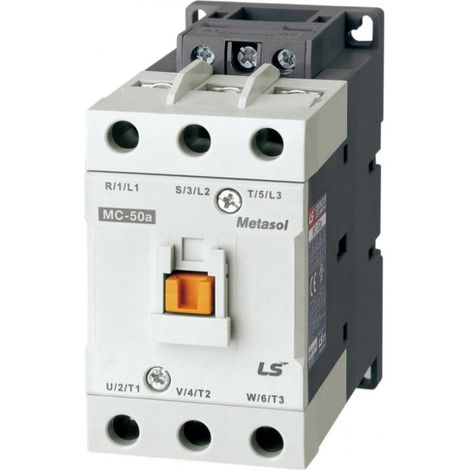 50 A, 22 kW, 3-poliges Leistungsschütz mit 230-VAC-Spule. 1a1b-Hilfskontakte als Standard.