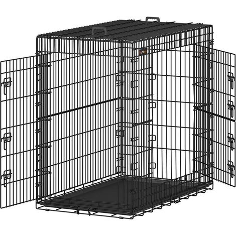 Gabbia per cani 2 porte pieghevole trasportabile con maniglie e vassoio formato XL 91 x 56 x 64 cm nero 120004782