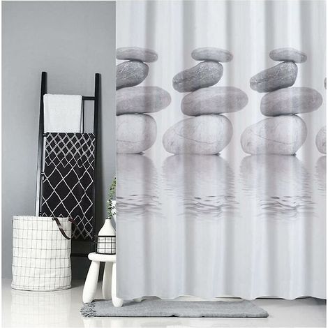1pc rideau de douche gris galet résistant à la moisissure rideau de douche imperméable avec 12 anneaux (180x180) (1/4)