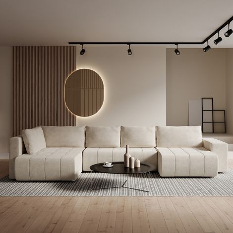 U-Sofa 5-Sitzer umwandelbar Truhe Sergio Beige