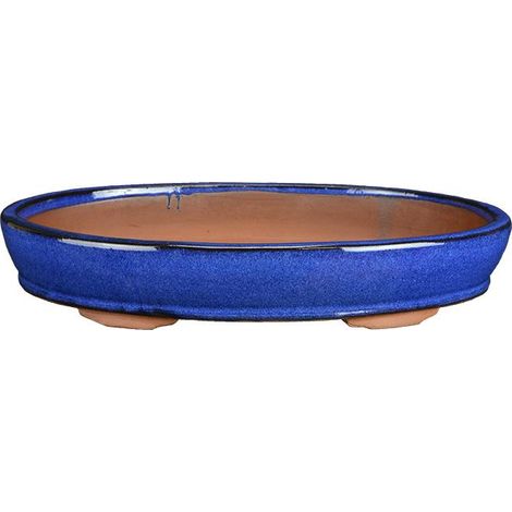 Vaso per bonsai ovale in gres smaltato blu 35x23x5 cm - BJA13a