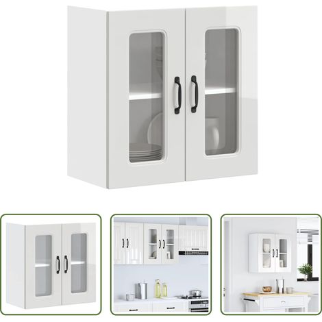 vidaXL Küchenmöbel - Küchen-Hängeschrank mit Glastür Kalmar Hochglanz-Weiß Holzwerkstoff (1/5)