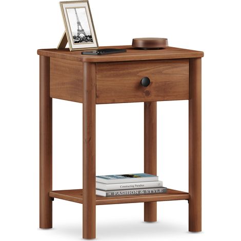 Idimex – Table de chevet en pin massif lasuré brun foncé – 1 tiroir spacieux – Dimensions 45 x 55 x 35 cm – Design épuré pour chambre ou salon
