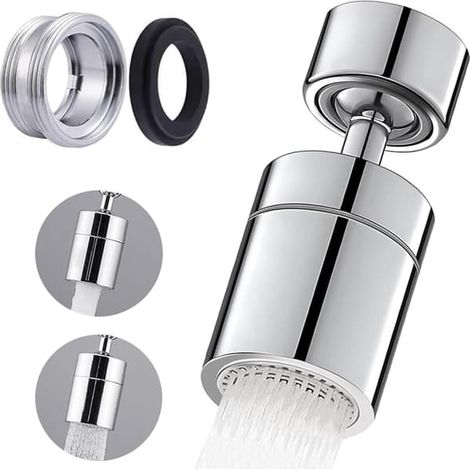 Support de robinet rotatif à 360° avec régulateur de jet d'air et deux types de jets. Crépine de robinet M22/24 avec adaptateur pour salle de bain et cuisine. (1/3)