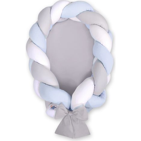 Coccolone intrecciato 2 in 1 per neonati: bianco, grigio e blu (1/2)