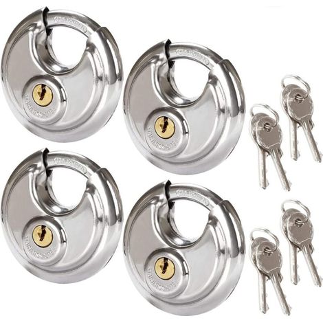 YMYNY 4er-Set runde Sicherheitsvorhängeschlösser, 70 mm rundes Edelstahl-Vorhängeschloss, rostbeständiges Scheibenvorhängeschloss für Schuppen, Garagen, Anhänger (1/4)