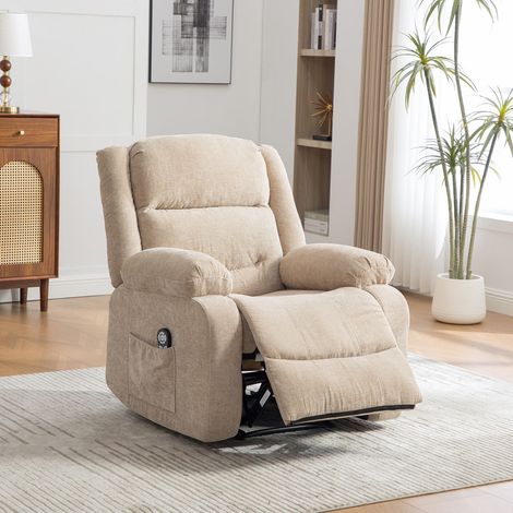 Fauteuil relaxant électrique multifonctionnel – Massage et chauffage intégrés – Dossier et repose-pieds réglables manuellement – Poches de rangement latérales – light khaki