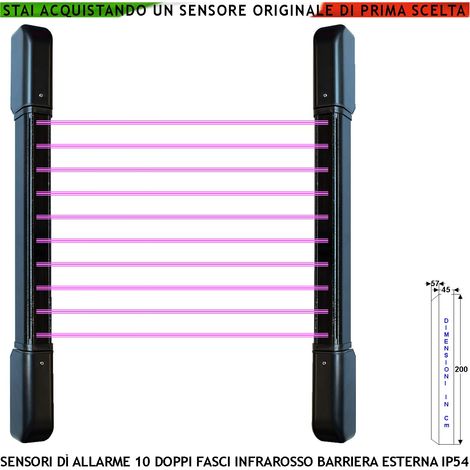 Barriera Infrarossi Attivi 10 Doppi Fasci Sensore Orientabile Segnala Allarme Passaggio Intruso Protezione Lineare Portata 100 MT Interno 50 MT Esterno H 200 Cm Collegamento a Filo Antifurto Alim. 12V (1/4)