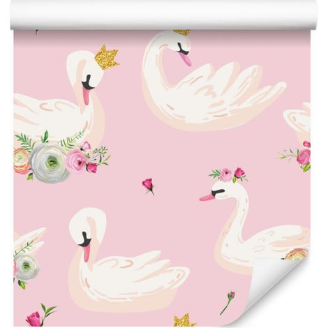 Papier peint féerique avec cygnes, fleurs et nature pour salon et chambre 50x1000 cm (1/5)