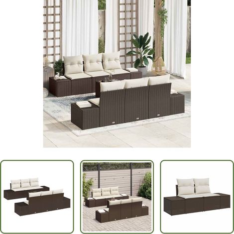 vidaXL Poly Rattan - Sofa Set mit Kissen 7 pcs Braun Poly Rattan (1/5)