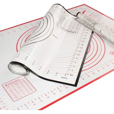 Tappetino da forno in silicone, 60 x 40 cm, con tagliapasta per fondente, biscotti, pasta per pizza, rosso.