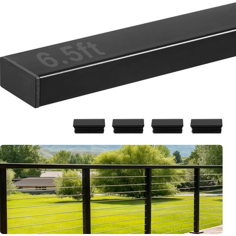 VEVOR Main Courante de Garde-corps Balcon, 198 cm, Rampe deEscalier Rectangulaire en Acier Inoxydable, avec Embouts, Revetement Noir Mat, pour Couloirs, Escaliers Interieurs et Exterieurs, Terrasses