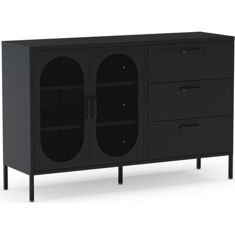 Mueble aparador 2 puertas 2 cajones modelo Dora acabado metal negro, 140cm(ancho) 90cm(alto) 40cm (largo) (1/5)
