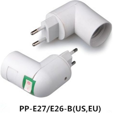 Douille de veilleuse PP-E27 avec interrupteur, convertit la norme européenne/américaine en douille E27/E26, rotation à 360 degrés. (1/5)