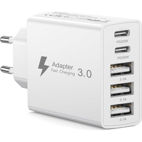 Chargeur USB C 50W, 5 Ports Multi Prise Secteur USB C Chargeur Type C Charge Rapide Multiprise USB Adaptateur Secteur Charger pour 17 16 15 14 Pro Max Plus Mini XS XR 8/iPad/Samsung Galaxy (1/5)