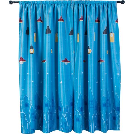 Rideau de décoration polyester motif imprimé pour salon chambre, occultant fenêtre bleu (1/5)