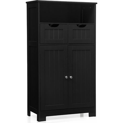 Armadio del bagno con una mensola aperta, Credenza per cucina con 2 ante e 2 cassetti Nero (1/4)
