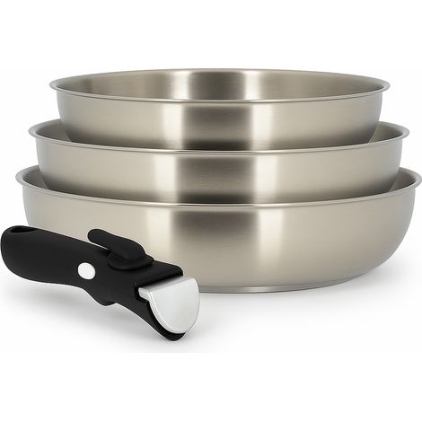 Set 3 poêles 20/24/28cm en inox avec poignée, IRIS