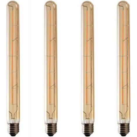 Lot de 4 Ampoules T300 Long Tube, Filament LED Edison, 6W Culot E27 Blanc Chaud, Verre Ambré Pour Décorative Ampoule, AC 220-240V