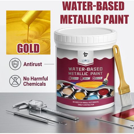 Peinture antirouille métal dorée à l'eau 300 g avec pinceau et gants (1/3)