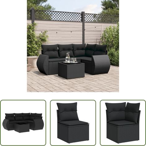 vidaXL Canapé en résine - Salon de jardin 5 pcs avec coussins noir résine tressée (1/5)