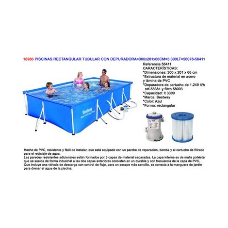 Pro rechteckiger Stahlpool mit Luftreiniger 300x201x66 3300 L 56411 (1/10)