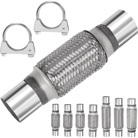 Lot de 3 tuyaux d'échappement flexibles en acier inoxydable Double Braid Tuyau d'échappement Flex Tube d'échappement Flex Pince en acier inoxydable Silencieux en U Bornes pour (1/5)