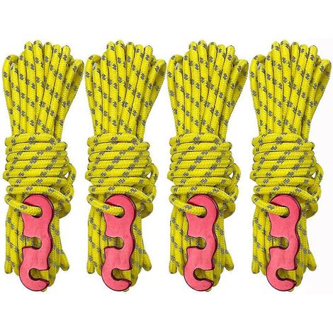 Ensemble de 4 rouleaux de corde à haubans pour tente de camping, corde à haubans réfléchissante avec éclairage nocturne, boucle multifonctionnelle de 4 mètres, corde de fixation pour tente (1/5)