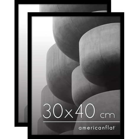 Cadre Photo 30x40 cm Noir - Cadre 40x30 cm avec Bordure Fine, Plexi Poli, Matériel de Suspension Intégré pour Mur - Lot de 2 (1/5)