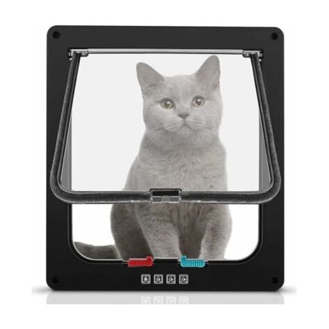 Noir chatière pour Chat avec magnétique à 4 Voies, Porte pour Animaux de Compagnie pour Chats et Petits Chiens, Porte pour Chat avec Tunnel,L (1/4)