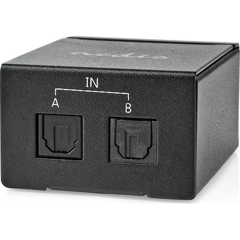 Conmutador de audio digital  Bidireccional  Entrada de conexión: Alimentación CC / 2x TosLink  Salida de Conexión: TosLink Hembra  Manual de instrucciones / Interruptor  Metales  Negro