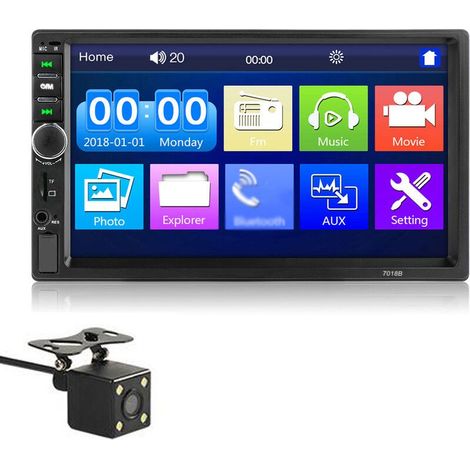 7 pouces Double Din Autoradio Récepteur 2 Din Autoradio Autoradio Écran Tactile BT MP5 Lecteur avec Caméra de Recul Télécommande - 7018B (1/5)