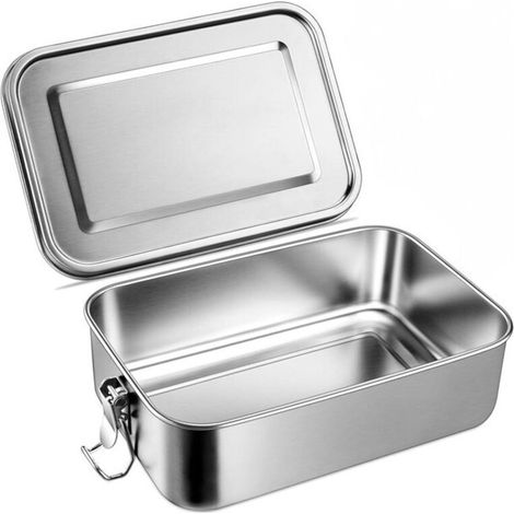 Boîte à bento 1400 ml – Boîte à lunch hermétique en acier inoxydable – Boîte portable – Argent – (1/5)