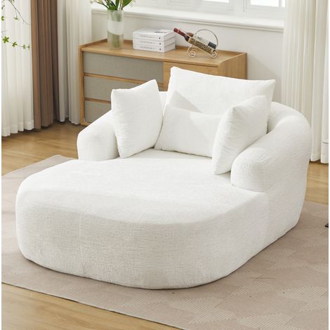 Chaise longue convertible en pana blanca, acolchada, con cojín y reposabrazos,146,5x131x83 cm (1/5)