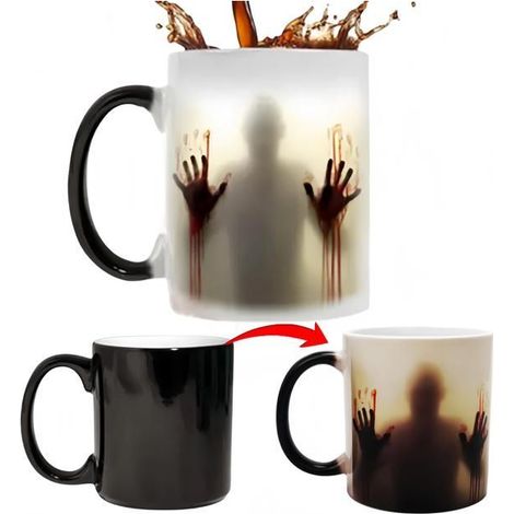 Mug Halloween changeant de couleur, motif horreur thermique, cadeau original pour les occasions effrayantes, idéal pour Halloween,,f (1/5)