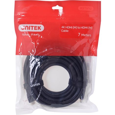 Unitek Cavo HDMI 2.0 4K C11068BK de alta velocità, 7 m, alta velocità, velocità de trasferimento de 18 Gbps, con connettori placcati in oro per la stabilizzazione de segnale e la protezione da (1/4)