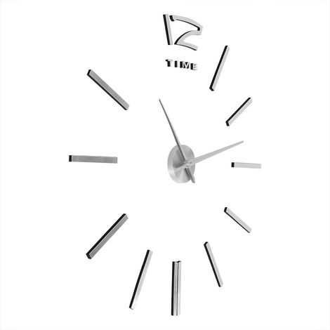 Horloge Murale 3D Argentée Autocollant Grand Design Luxe Déco Salon Bureau Maison Sticker Art Moderne (1/5)