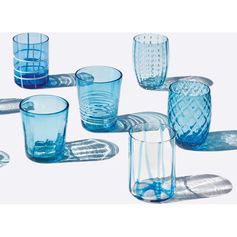Zafferano Melting Pot Set 6 Bicchieri Monocolore - Acquamarina - Vetro Soffiato a Mano, 32 cl - Tumbler Artigianali per Acqua e Cocktail