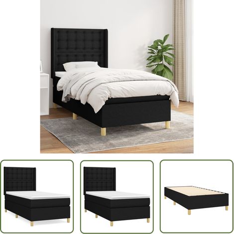 The Living Store Sommier à lattes de lit avec matelas Noir 90x200 cm Tissu - Lit Double - Lit Tapissier - Literie - Matelas - Chambre À Coucher (1/5)