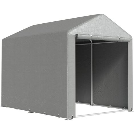 Casetta da giardino per rimessa moto e bicicletta 160 x 218 x 172 cm impermeabile con porta con zip in stile industriale in polietilene grigio chiaro 210005476