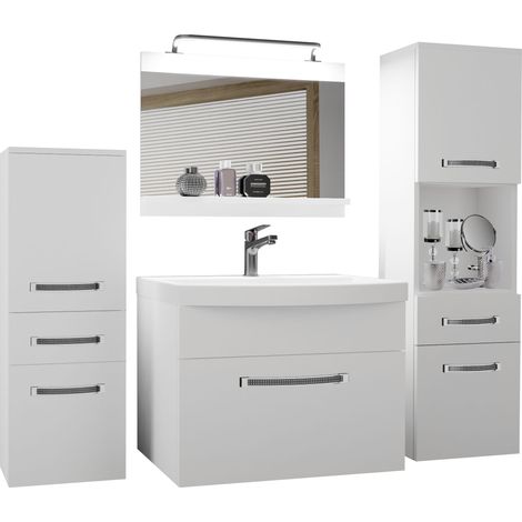 BELINI Meuble de Salle de Bain Lavabo Inclus, Meuble sous-Vasque, Miroir et 2X Cabinet Largeur: 140 cm Kit d'éclairage Inclus Couleur : Blanc Mat (1/4)