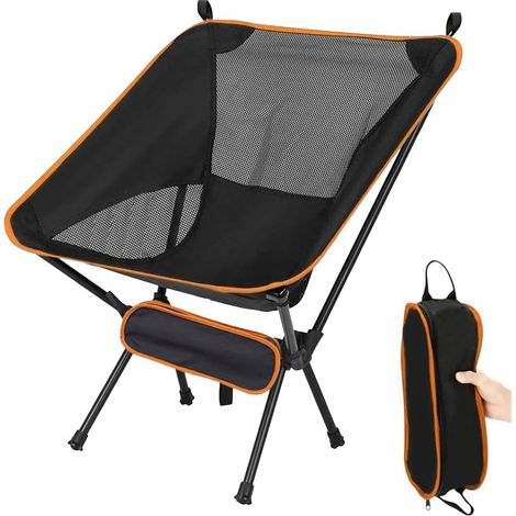 Chaise de camping pliante - 1 unité - Tissu Oxford 600D - Support jusqu'à 150 kg - Jardin pêche randonnée - Orange (1/5)