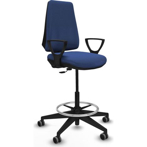 Taburete Elche CP bali azul marino brazos fijos base piramidal ruedas 65mm engomadas